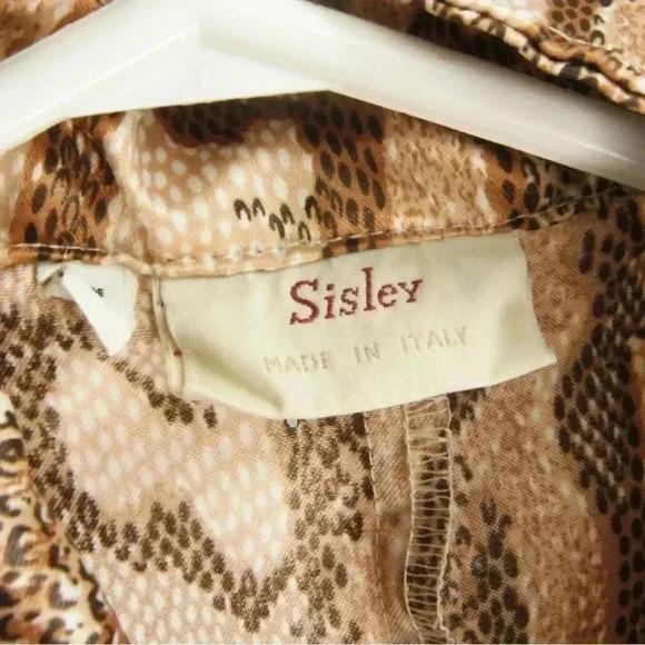 Vintage Sisley Italy Snake Skin Animal Print Tan Brown Satin Blazer Jacket - Picture 4 of 4
